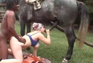Trained animal enjoys nasty oral sex