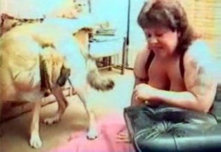 Chubby MILF blows a fucking dog