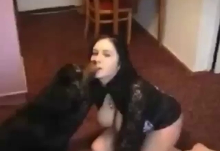 Zoophile brunette pleasing this beast's boner