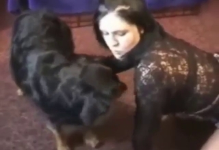 Zoophile brunette pleasing this beast's boner