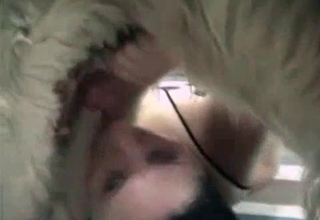 Horny dog cums right in her mouth